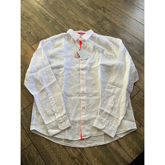 NWT Le Club Men's White Peter Linen Button Down Shirt Size Medium - Picture 3 of 7